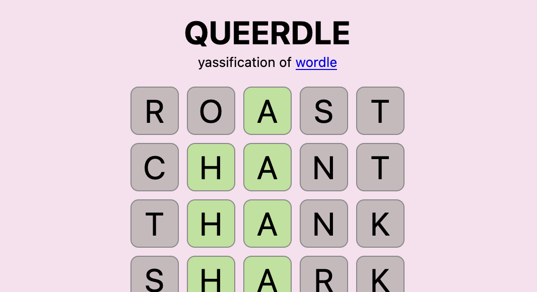 Queerdle game interface Queerdle game interface